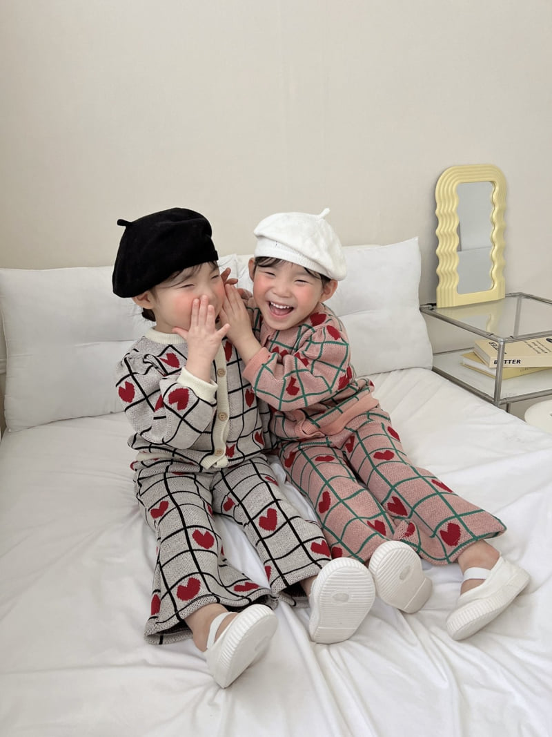 Moran - Korean Children Fashion - #fashionkids - Square Heart Bootcut Set - 6