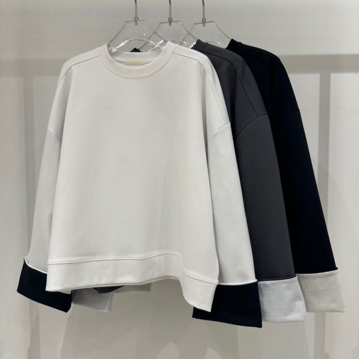 Neroli36 - Korean Women Fashion - #momslook - Roll-Up Color Block Sweatshirt