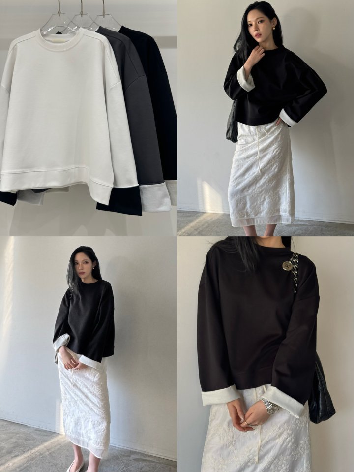 Neroli36 - Korean Women Fashion - #momslook - Roll-Up Color Block Sweatshirt - 5