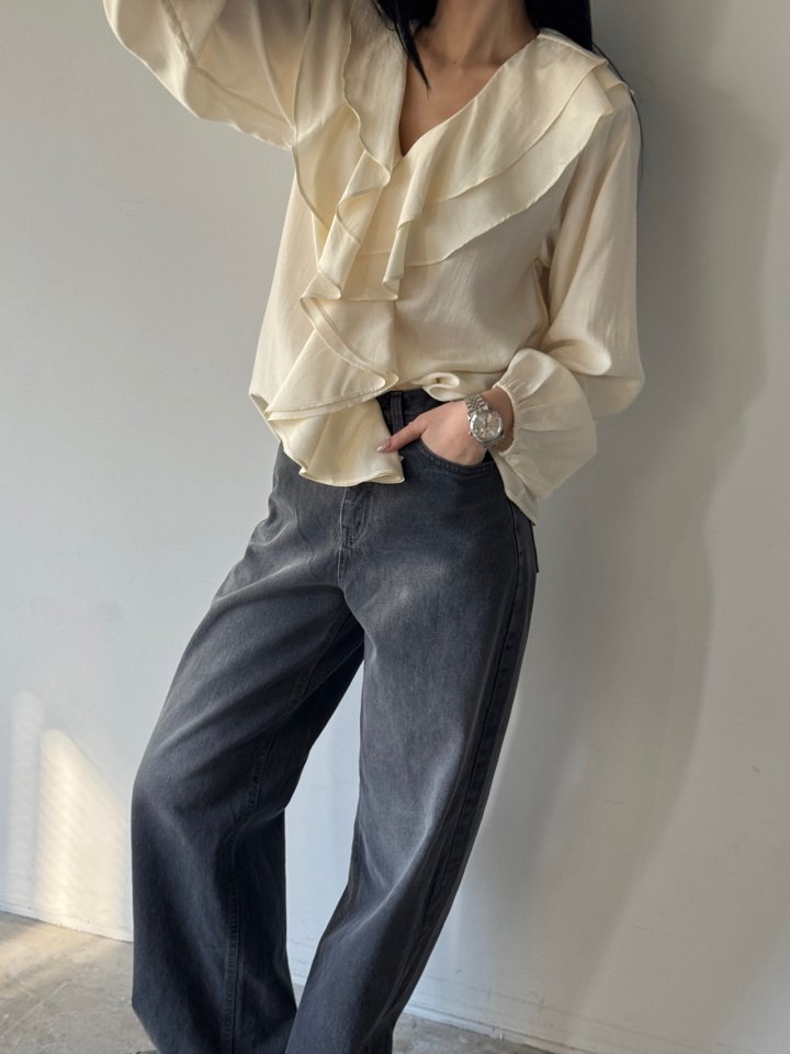 Neroli36 - Korean Women Fashion - #momslook - Gray Straight Denim Pants - 6