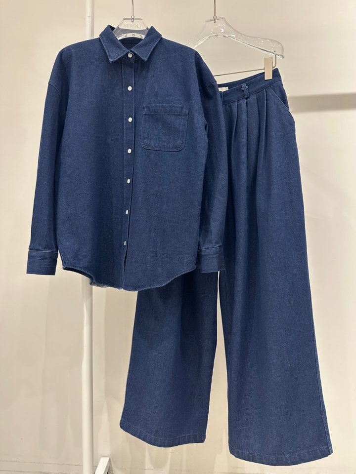 Neroli36 - Korean Women Fashion - #momslook - H Rills Denim Shirt - 5