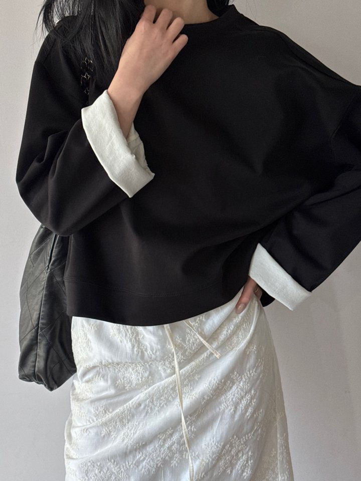 Neroli36 - Korean Women Fashion - #womensfashion - Roll-Up Color Block Sweatshirt - 12