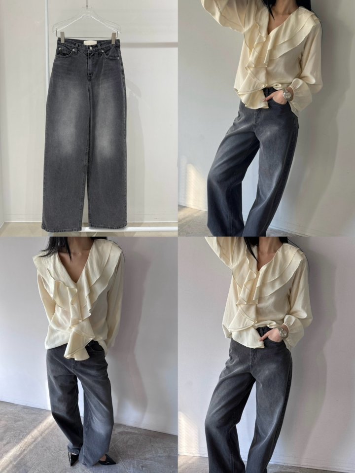 Neroli36 - Korean Women Fashion - #womensfashion - Gray Straight Denim Pants - 3