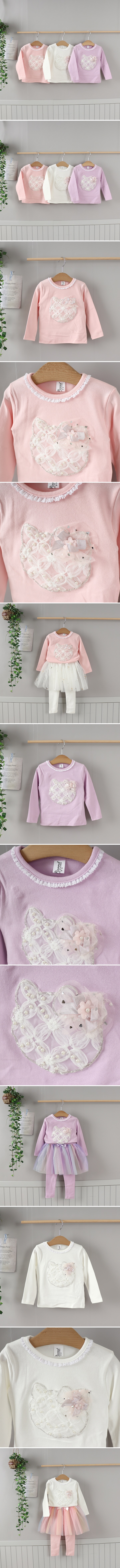 New Pierrot - Korean Baby Fashion - #babygirlfashion - Cat Pearl Ribbon Tee
