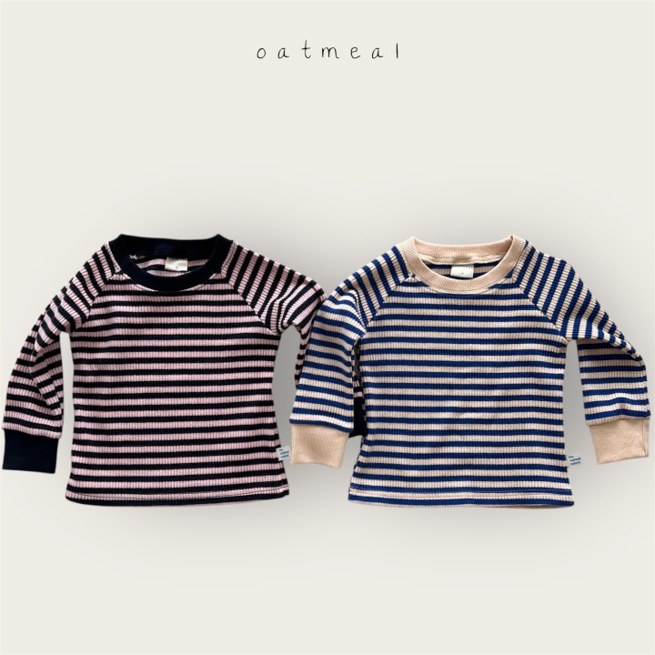Oatmeal - Korean Baby Fashion - #babygirlfashion - Kids Jelly Stripe Raglan Tee
