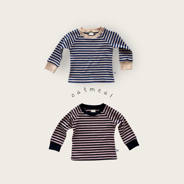 Oatmeal - Korean Baby Fashion - #babyoninstagram - Kids Jelly Stripe Raglan Tee - 4