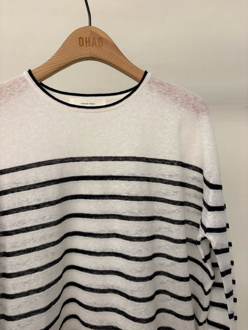 Ohao - Korean Women Fashion - #momslook - Half Stripe Knit - 2