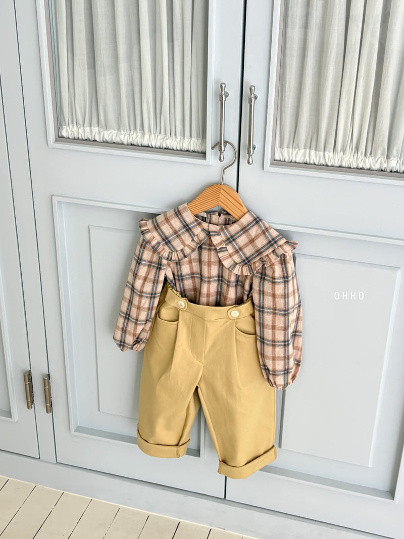Ohho - Korean Children Fashion - #childrensboutique - Check Frill Collar Blouse - 12