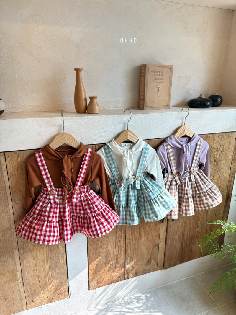 Ohho - Korean Children Fashion - #childrensboutique - Gingham Shirring Strap Skirt - 8