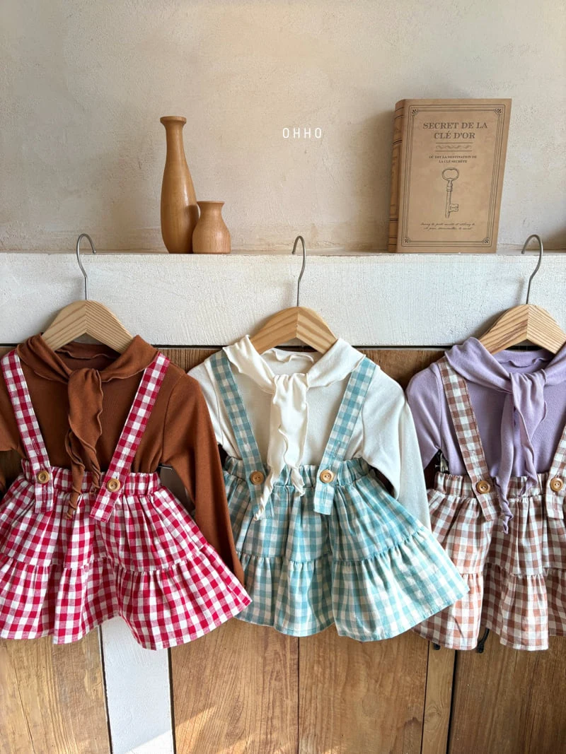 Ohho - Korean Children Fashion - #designkidswear - Gingham Shirring Strap Skirt - 9