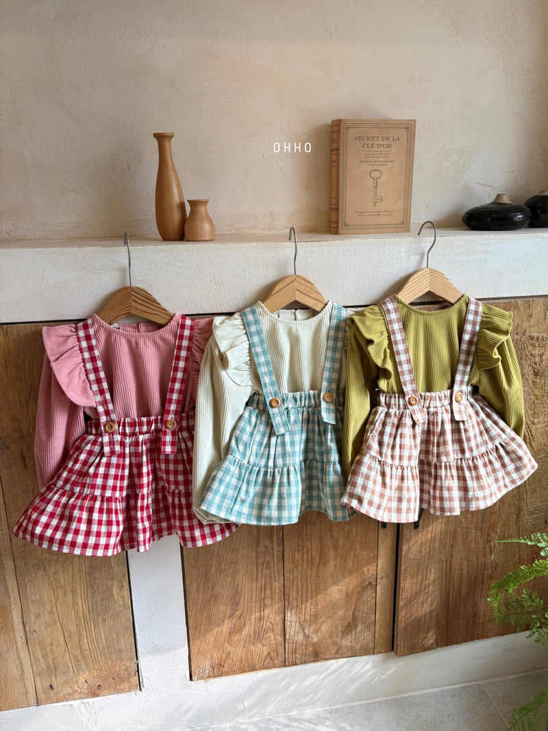 Ohho - Korean Children Fashion - #fashionkids - Gingham Shirring Strap Skirt - 11