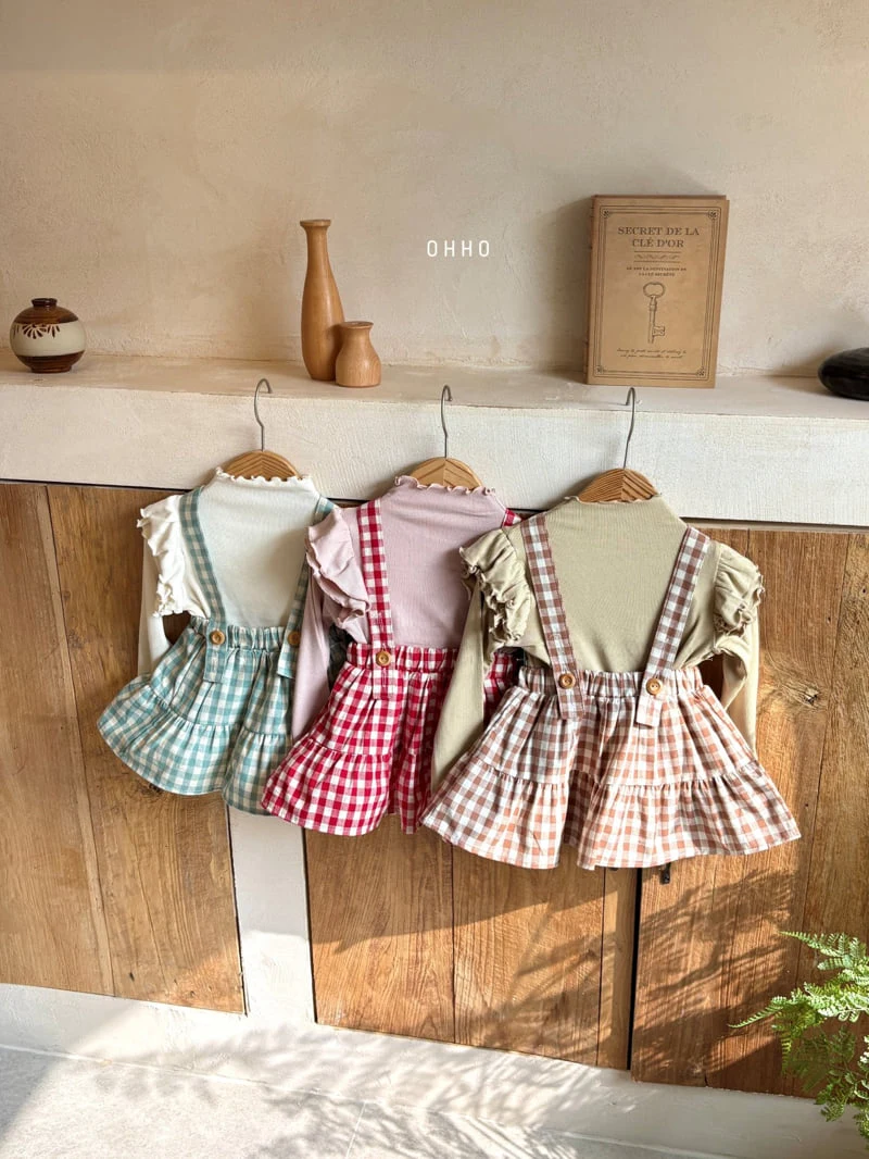 Ohho - Korean Children Fashion - #kidsshorts - Gingham Shirring Strap Skirt - 12