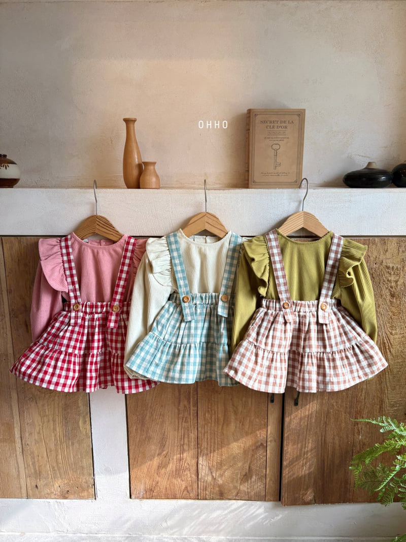 Ohho - Korean Children Fashion - #magicofchildhood - Gingham Shirring Strap Skirt