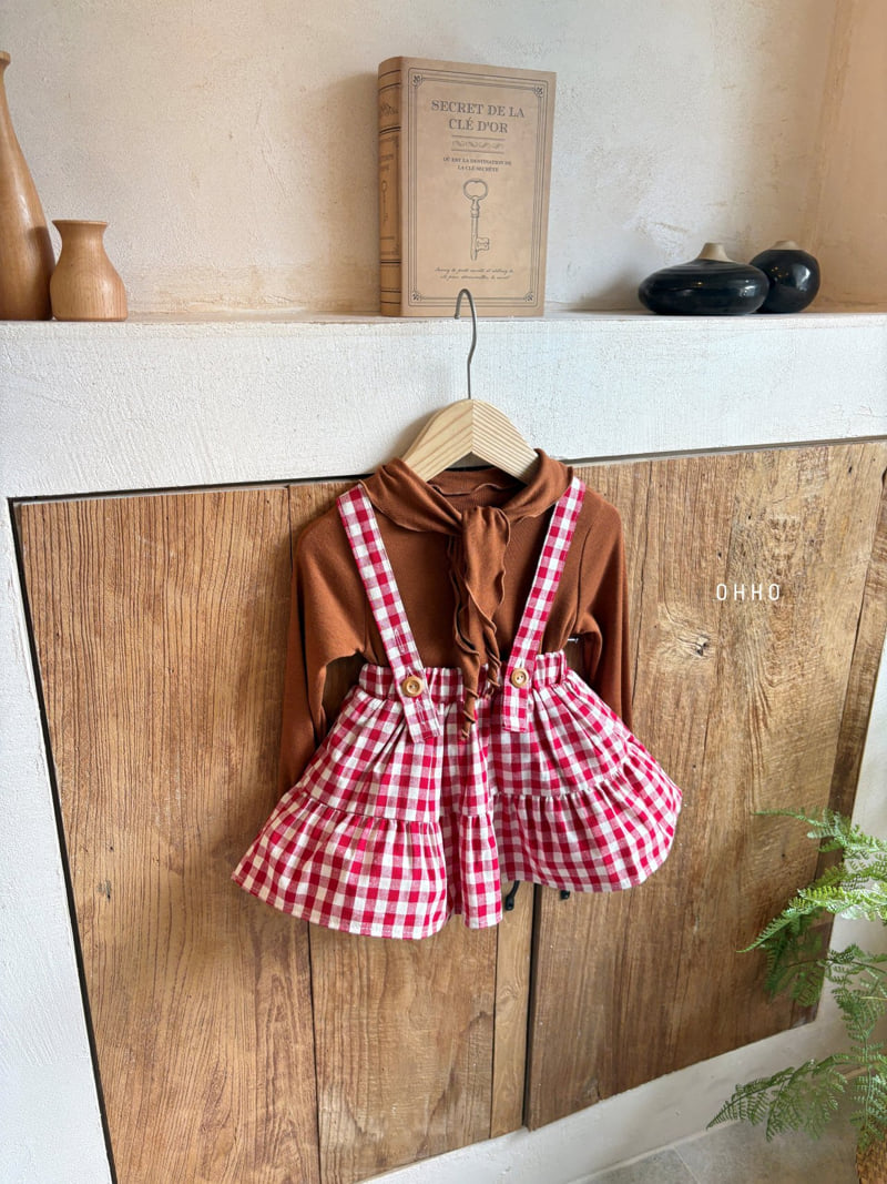 Ohho - Korean Children Fashion - #minifashionista - Gingham Shirring Strap Skirt - 2