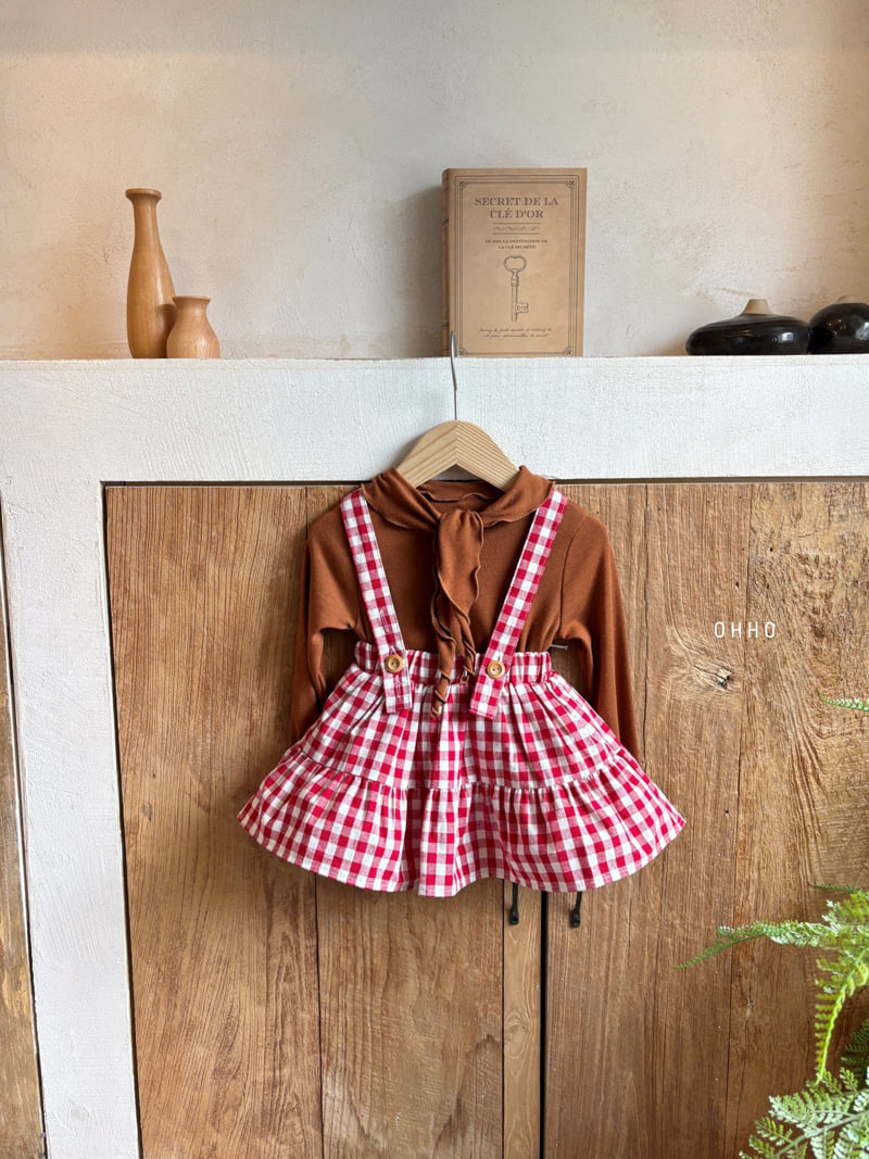 Ohho - Korean Children Fashion - #prettylittlegirls - Gingham Shirring Strap Skirt - 3