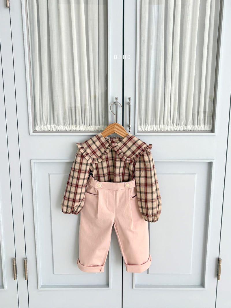 Ohho - Korean Children Fashion - #todddlerfashion - Check Frill Collar Blouse - 8