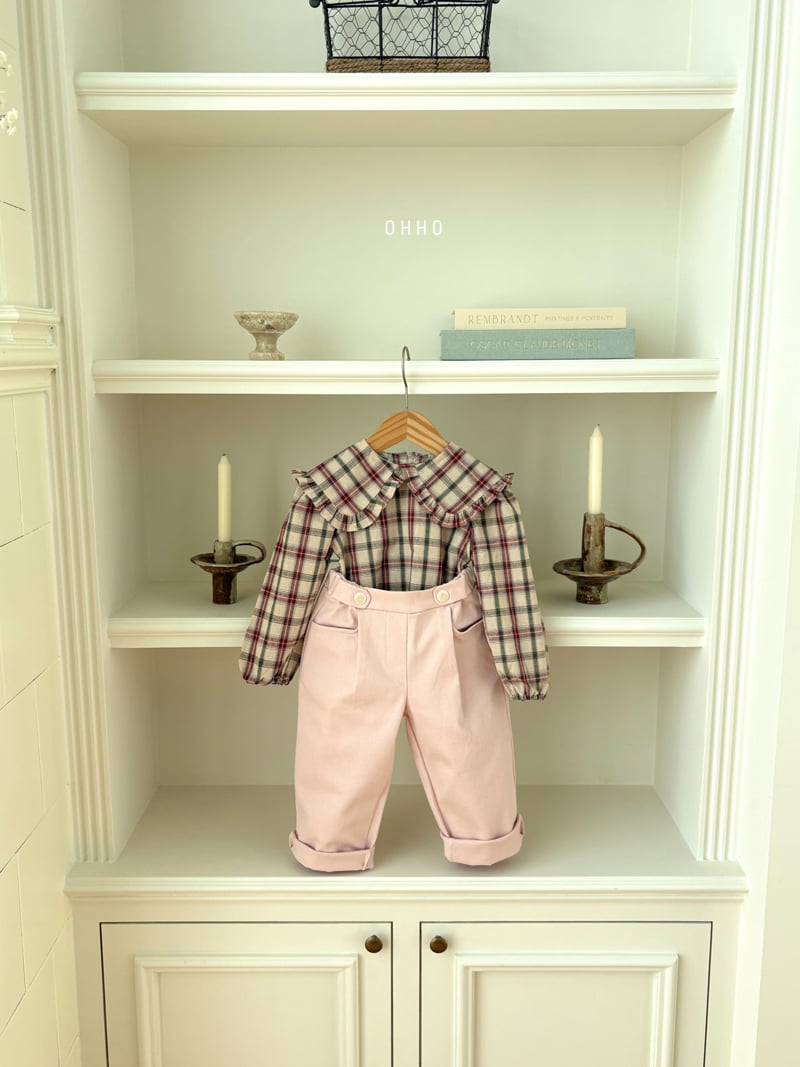 Ohho - Korean Children Fashion - #toddlerclothing - Check Frill Collar Blouse - 9