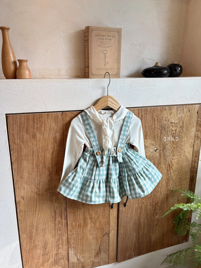 Ohho - Korean Children Fashion - #toddlerclothing - Gingham Shirring Strap Skirt - 5