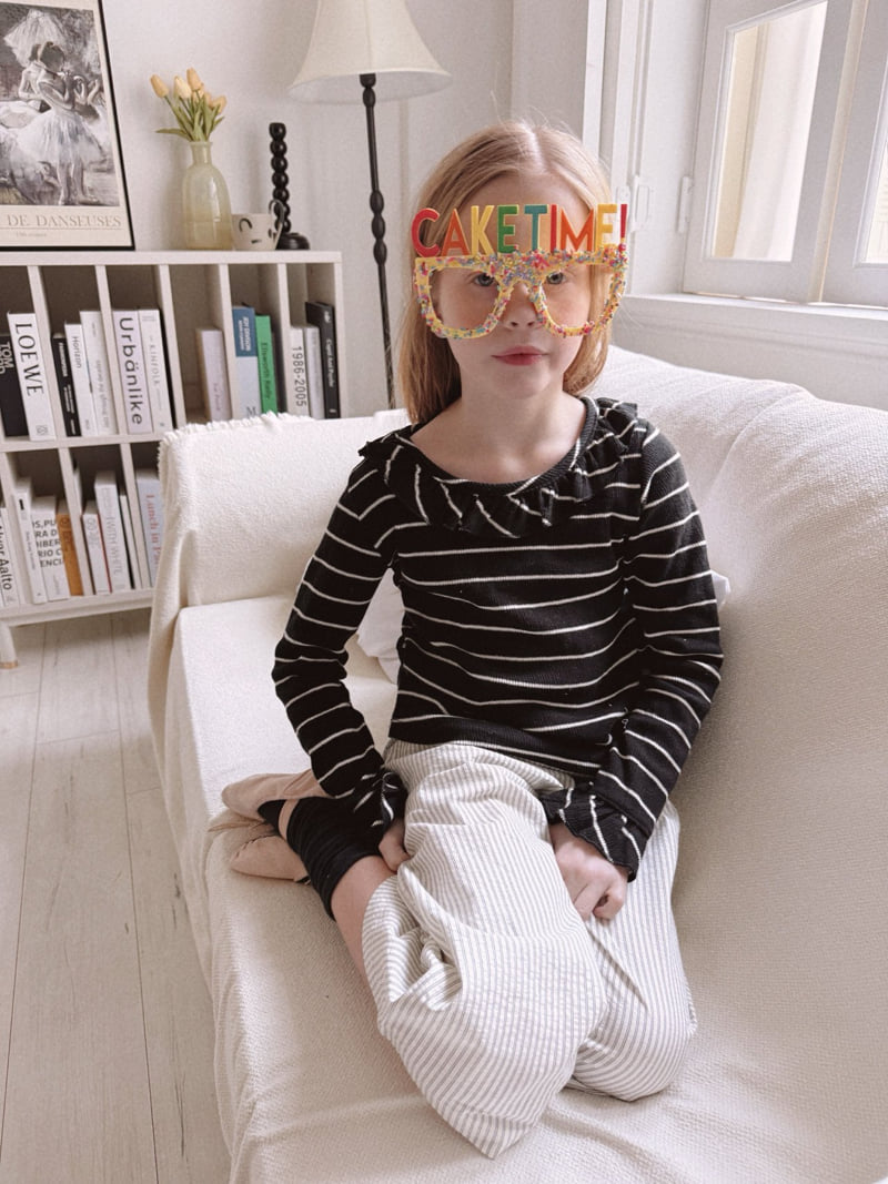 Ojodepapa - Korean Children Fashion - #kidsshorts - Frill Stripe Tee - 6