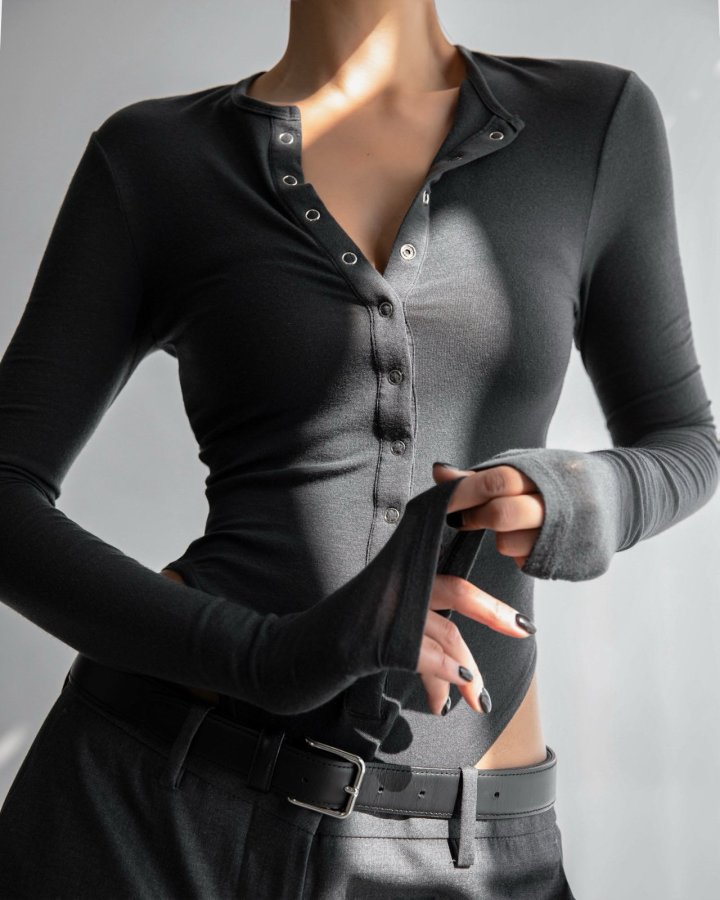 Paper Moon - Korean Women Fashion - #momslook - Ring Snap Button Detail Bodysuit