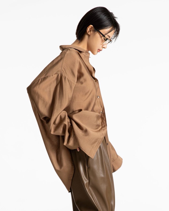 Paper Moon - Korean Women Fashion - #momslook - Sheer Silky Classic Button Down Shirt