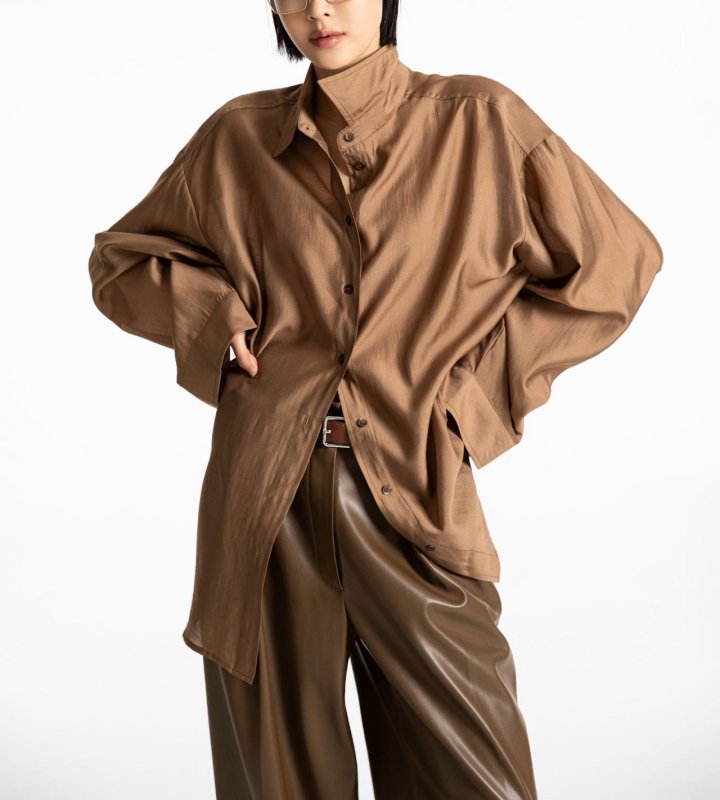 Paper Moon - Korean Women Fashion - #momslook - Sheer Silky Classic Button Down Shirt - 9