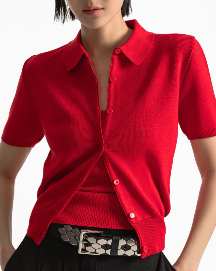 Paper Moon - Korean Women Fashion - #momslook - Collared Short Sleeve Button Cardigan - 3