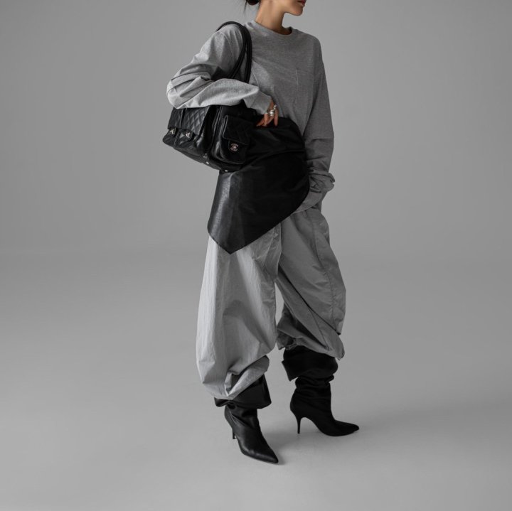 Paper Moon - Korean Women Fashion - #momslook - Nylon Drawstring Wide Twist Pattern Trousers - 2