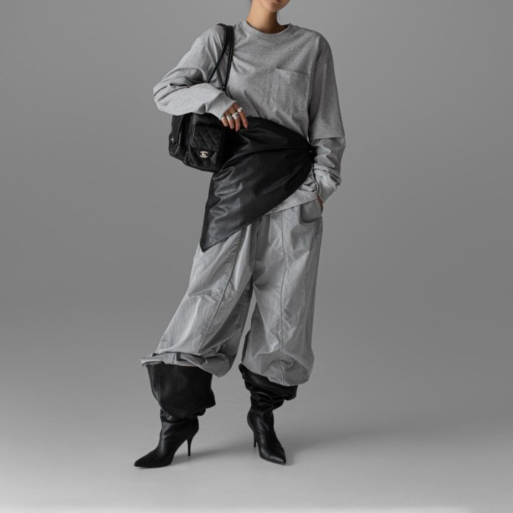 Paper Moon - Korean Women Fashion - #womensfashion - Nylon Drawstring Wide Twist Pattern Trousers - 4