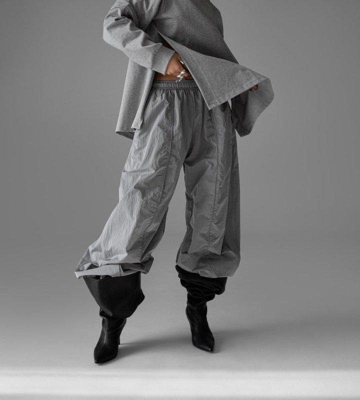 Paper Moon - Korean Women Fashion - #momslook - Nylon Drawstring Wide Twist Pattern Trousers - 6