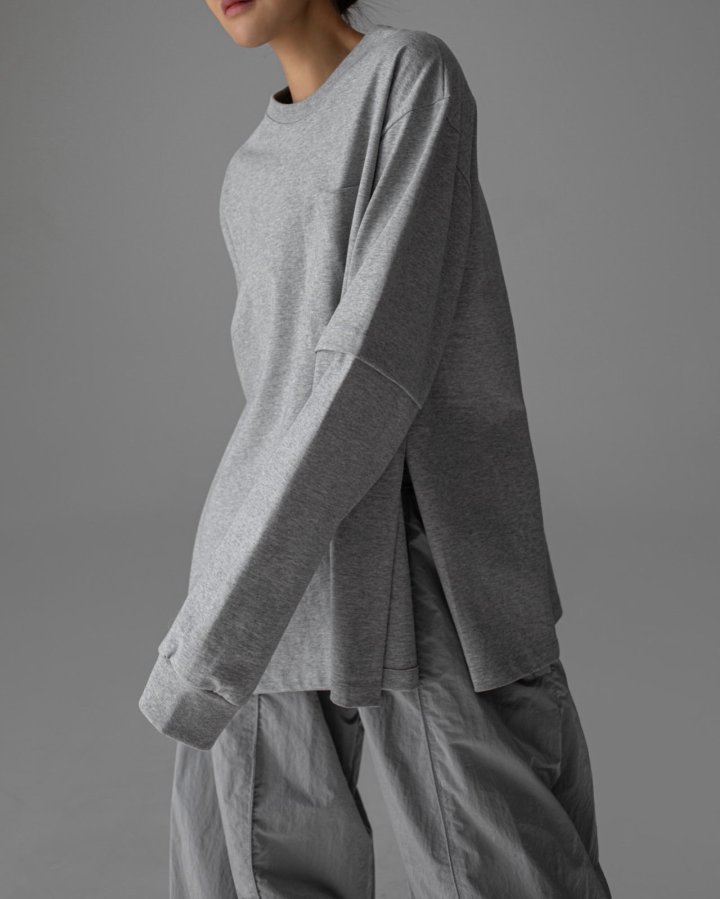 Paper Moon - Korean Women Fashion - #momslook - Layered Sleeve Side Slit Tee - 10