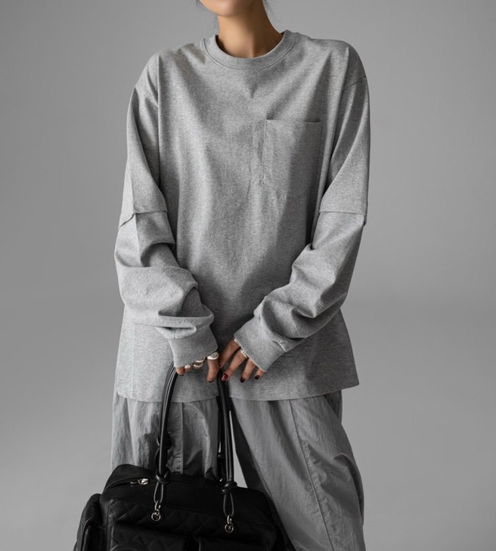 Paper Moon - Korean Women Fashion - #momslook - Layered Sleeve Side Slit Tee - 5