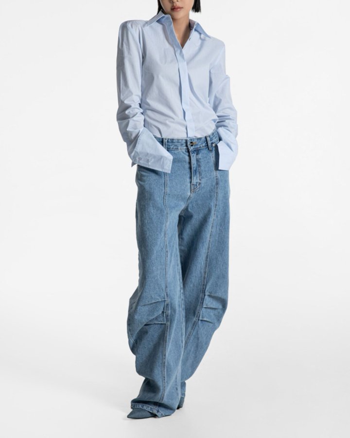 Paper Moon - Korean Women Fashion - #momslook - Volume Pintuck Denim Pants - 3