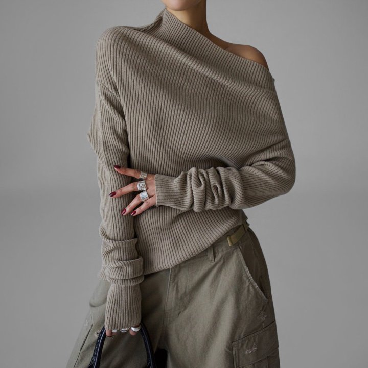Paper Moon - Korean Women Fashion - #momslook - Asymmetric Line Ribbed Knit Top - 6