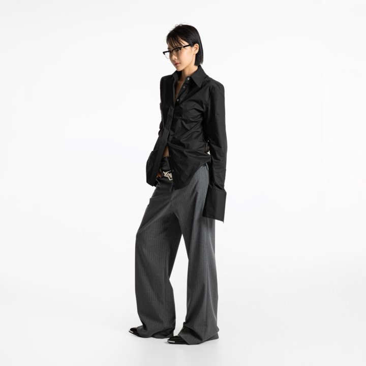 Paper Moon - Korean Women Fashion - #momslook - Low Belted Detail Pin Striped Wide Pants - 3