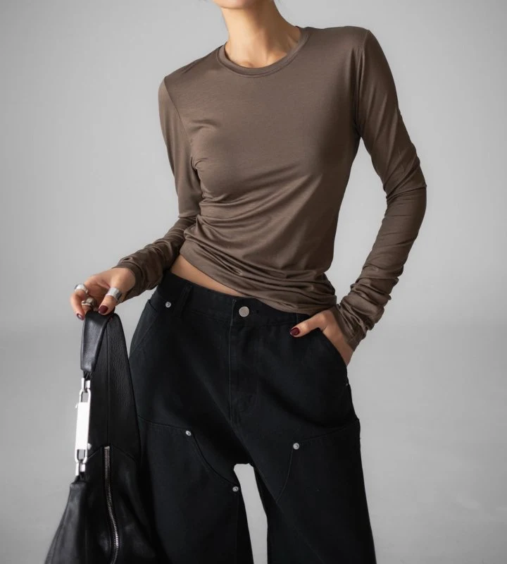Paper Moon - Korean Women Fashion - #momslook - Classic Slim Fit Tencel Crew Neck Top