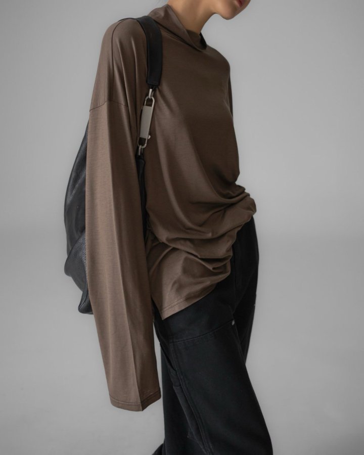 Paper Moon - Korean Women Fashion - #momslook - Classic Loose Fit Tencel Half Neck Top