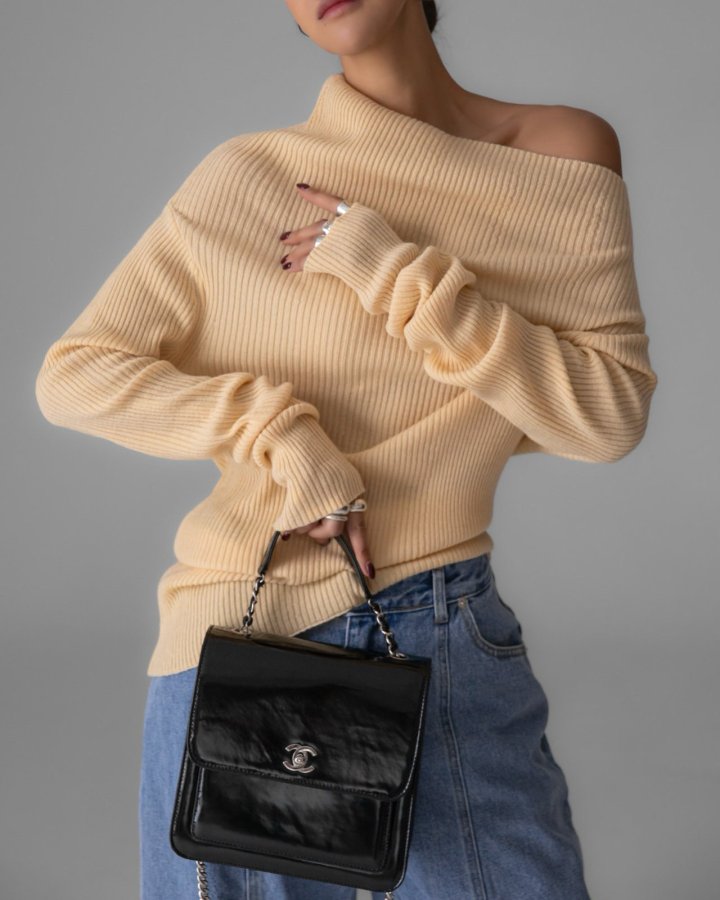 Paper Moon - Korean Women Fashion - #momslook - Asymmetric Line Ribbed Knit Top - 7