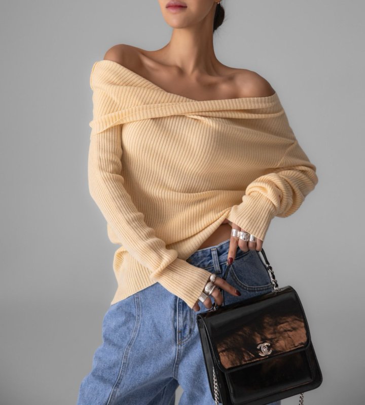 Paper Moon - Korean Women Fashion - #momslook - Asymmetric Line Ribbed Knit Top - 9