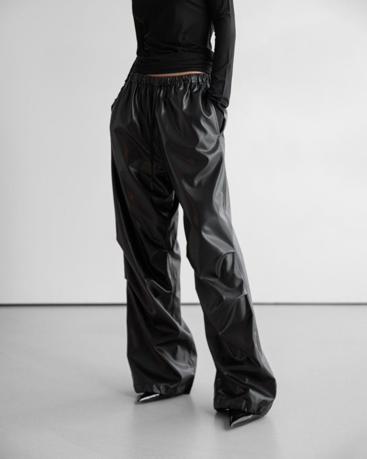Paper Moon - Korean Women Fashion - #momslook - Glossy Wide Parachute Pants - 7