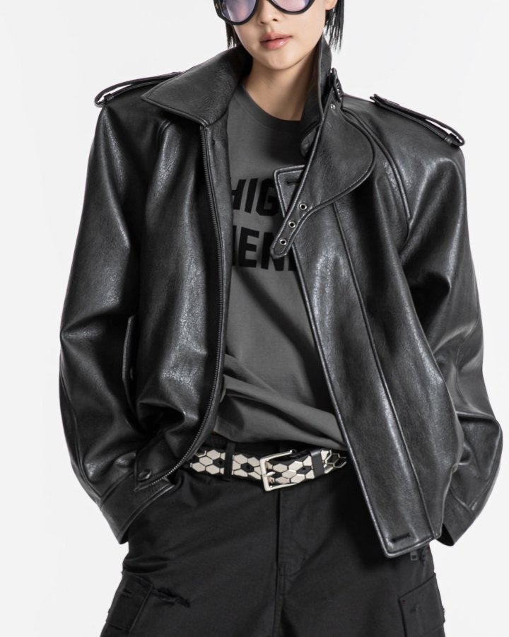 Paper Moon - Korean Women Fashion - #momslook - Oversized Vegan Button Up Bomber Jacket