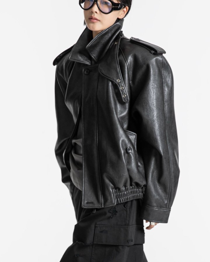 Paper Moon - Korean Women Fashion - #momslook - Oversized Vegan Button Up Bomber Jacket - 5