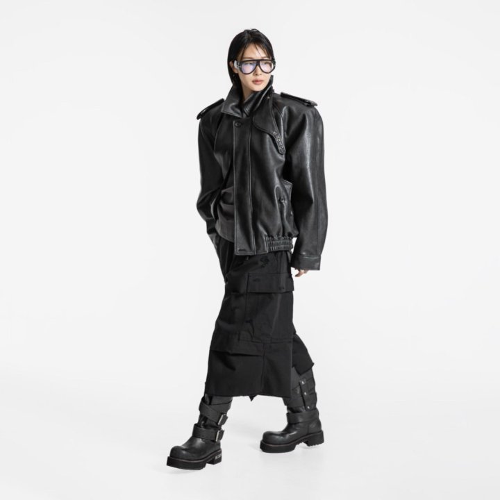 Paper Moon - Korean Women Fashion - #momslook - Oversized Vegan Button Up Bomber Jacket - 8
