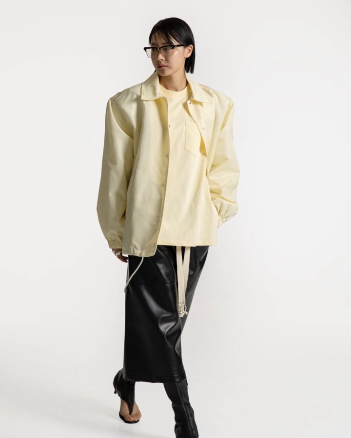 Paper Moon - Korean Women Fashion - #momslook - Oversized Padded Shoulder Snap Button Jacket - 3