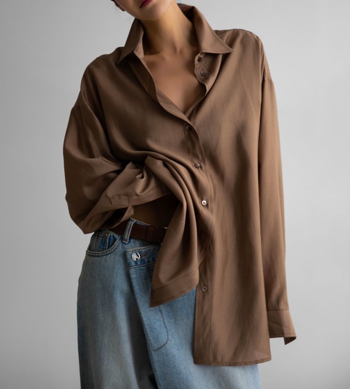 Paper Moon - Korean Women Fashion - #momslook - Sheer Silky Classic Button Down Shirt - 6