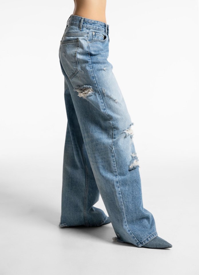Paper Moon - Korean Women Fashion - #momslook - Vintage Destroyed Wide Denim - 5