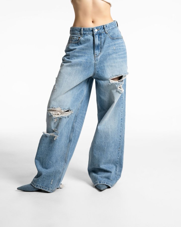 Paper Moon - Korean Women Fashion - #momslook - Vintage Destroyed Wide Denim - 7