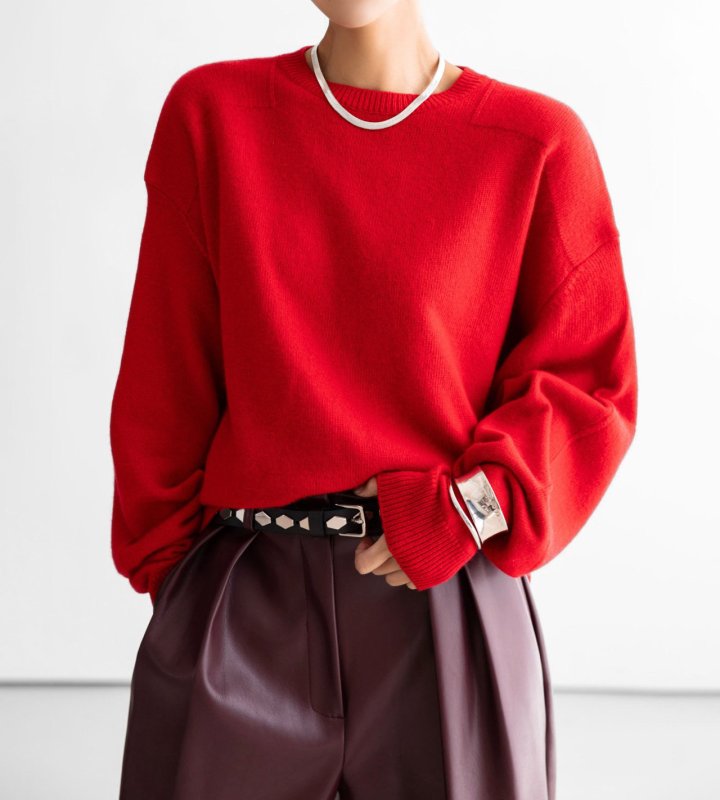Paper Moon - Korean Women Fashion - #womensfashion - Double Knitting Shoulder Detail Round Neck Knit - 4