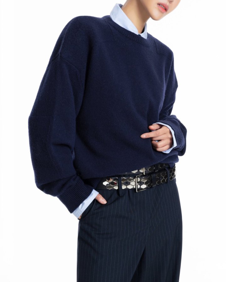 Paper Moon - Korean Women Fashion - #momslook - Double Knitting Shoulder Detail Round Neck Knit - 6