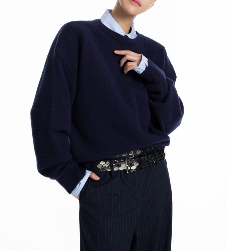 Paper Moon - Korean Women Fashion - #momslook - Double Knitting Shoulder Detail Round Neck Knit - 8